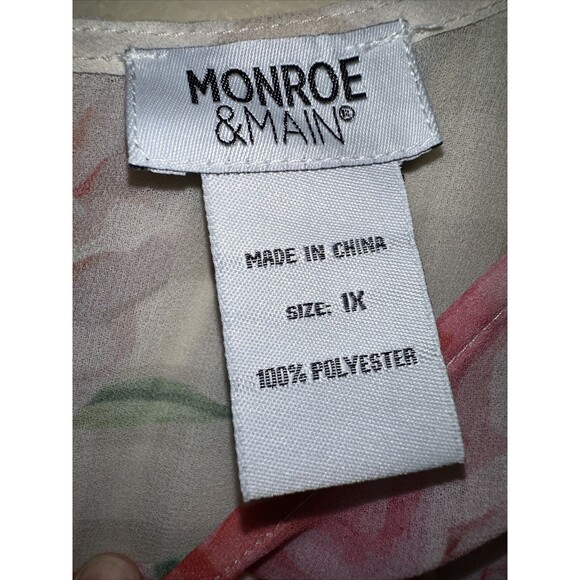 MONROE And MAIN Sheer Dress With Side Slits Size 1X Plus Floral Short Sleeve Key - Picture 4 of 9